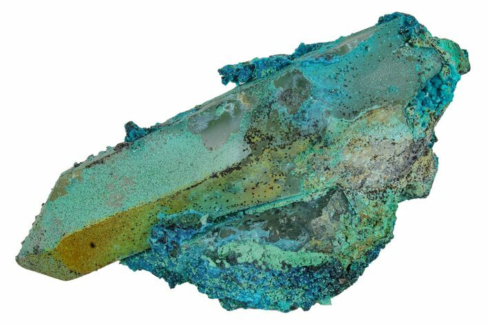 Botryoidal Chrysocolla on Quartz Crystal - Tentadora Mine, Peru #169261